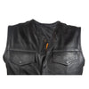 Mens No Collar Leather Motorcycle Club Vest With Gun Pockets Solid Back