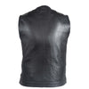 Mens No Collar Split Leather Motorcycle Club Vest With Zippered And Snap Front