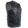 Mens No Collar Split Leather Motorcycle Club Vest With Zippered And Snap Front