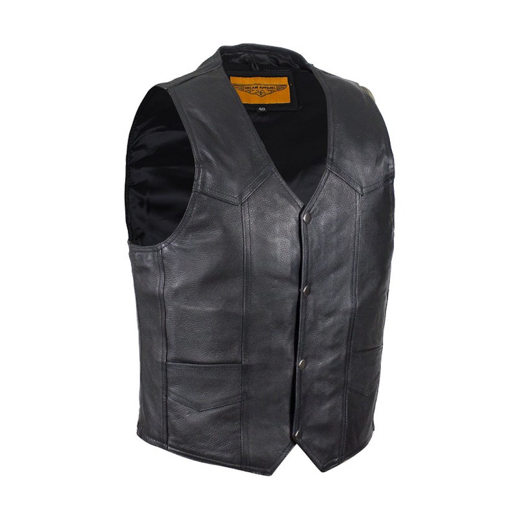Mens Plain Black Motorcycle Vest With Gun Pocket Solid Back