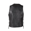 Mens Plain Leather Motorcycle Western Vest With Zipper Front Side Laces
