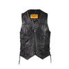 Mens Plain Leather Motorcycle Western Vest With Zipper Front Side Laces