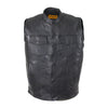 Mens SOA Split Leather Motorcycle Club Vest Solid Back Concealed Snaps Zip Snap Front