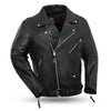 Mens Drum Dyed Naked Leather Motorcycle Jacket Armored Pockets For CE Rated Armor