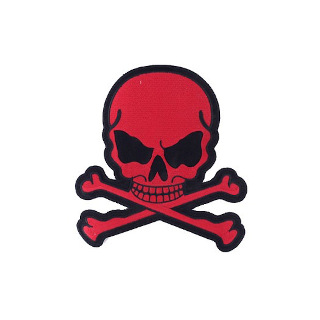 Red Skull and Crossbones Large Motorcycle Vest Patch 8" x 7"