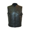 Sharp Shooter Mens Black Naked Leather Motorcycle Vest with Concealed Snaps