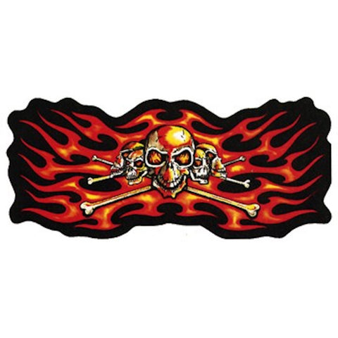2" x 3.5" Orange Skeleton Heads With Flames Small Motorcycle Vest Patch