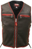 Mens Made in USA The Elite Motorcycle Leather Vest Red/Black Braiding