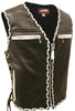 Mens Made in USA The Elite Motorcycle Leather Vest White and Black Braiding