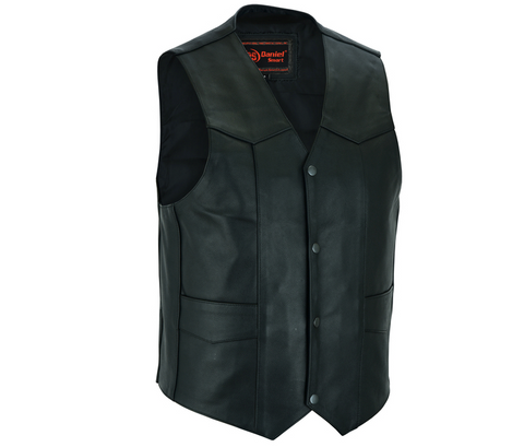 Men's Traditional Leather Motorcycle Vest Solid Back For Patches