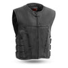The Commando Mens Black Leather SWAT Style Motorcycle Vest Solid Back