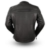 The Maverick Black Leather Sporty Motorcycle Jacket Mandarin Collar Zip-Out Liner
