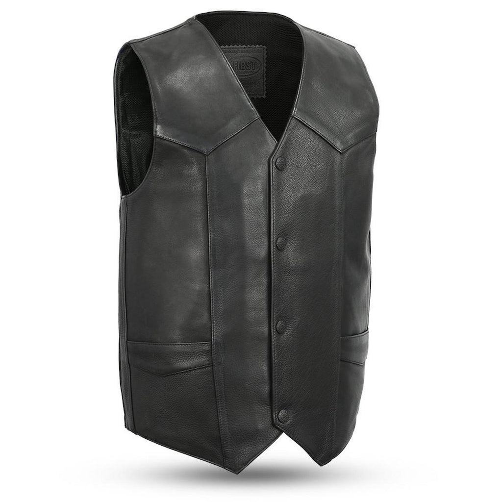 Tombstone 1.4mm Leather 4 Snap Motorcycle Vest With Gun Pockets Solid Back Western Bottom