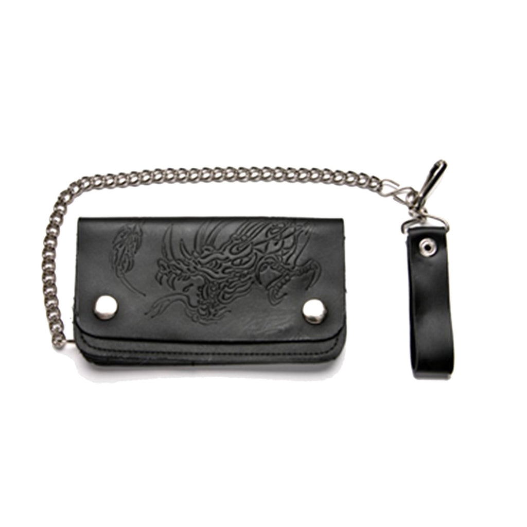 Black Leather Bifold Wallet With Embossed Dragon