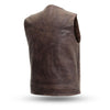 The Texan Mens Brown Naked Leather Motorcycle Vest Gun Pockets Solid Back Easy Access Panels For Patches
