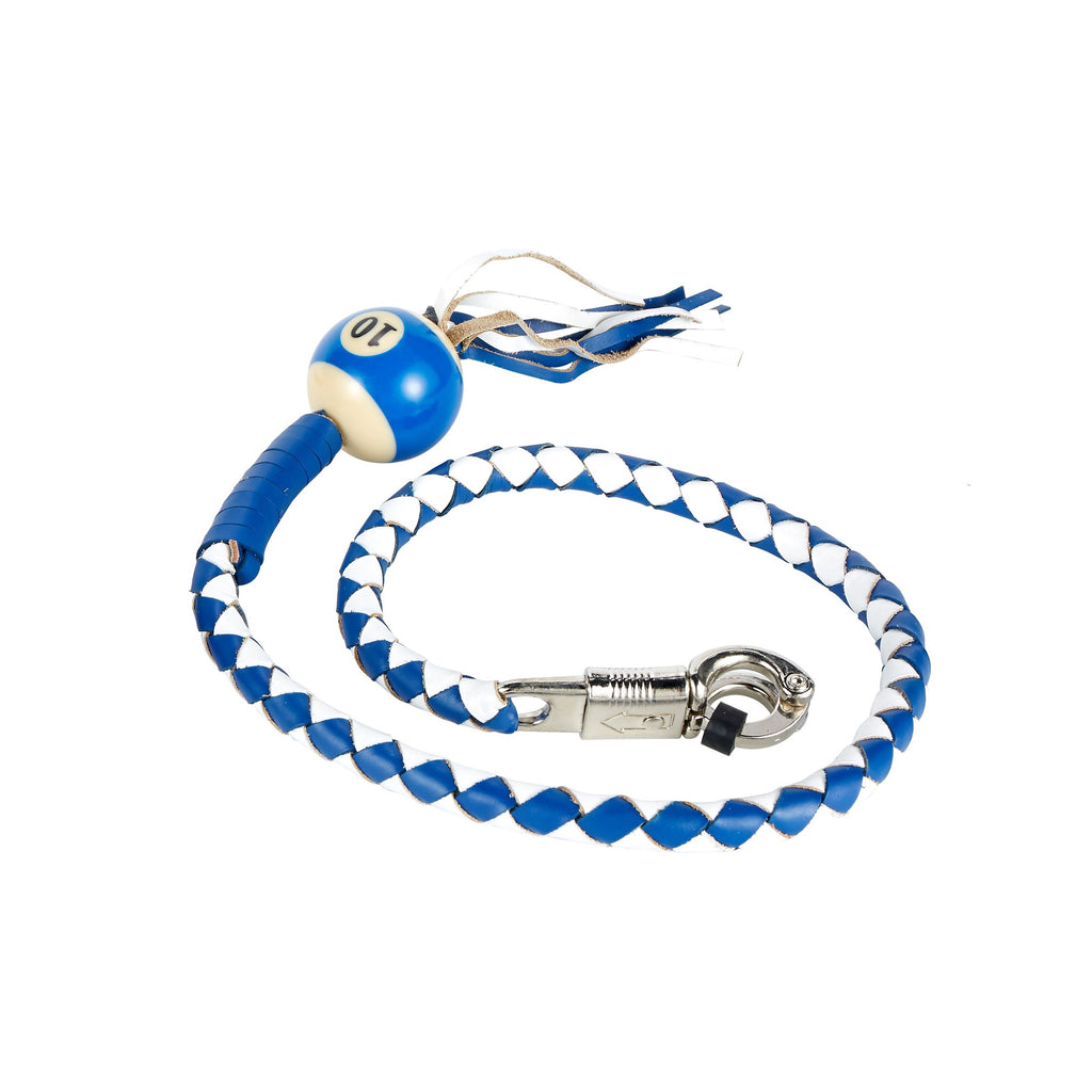 White And Blue Fringed Get Back Whip With Pool Ball