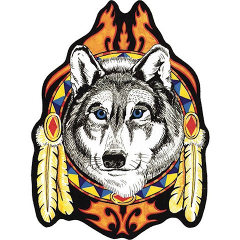 Wolf Head Indian Feathers Large Motorcycle Vest Patch