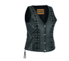Women’s Black V Neck Motorcycle Vest with Lacing