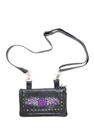 Women's Purple Rose Leather Belt Shoulder Bag 8.5" x 5.5"