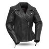 Women's Allure Black Leather Hourglass Fit Motorcycle Jacket With Braid Trim