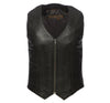 Women's Black Or Tan Lambskin Leather Motorcycle Vest With V-Neck Zippered Front