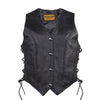 Womens Black Leather Motorcycle Vest With Braid on Front and Back Side Laces