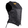 Womens Black Leather Motorcycle Vest With Braid on Front and Back Side Laces