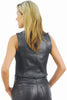 Women's Black Leather Motorcycle Vest with Hourglass Fit & Zip Front