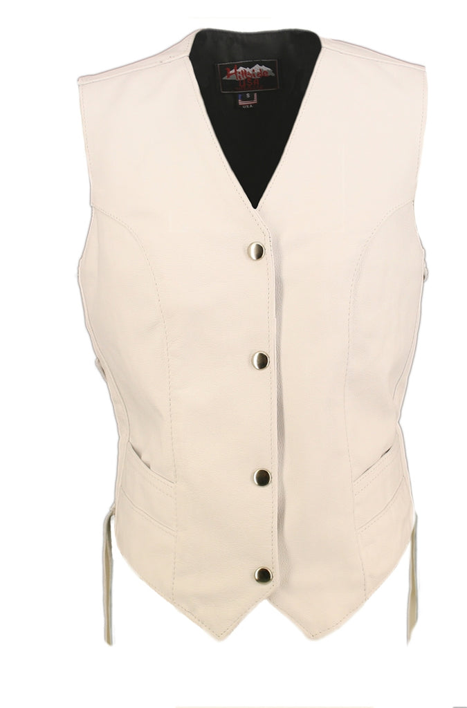Made in USA Women's White Leather Motorcycle Vest Side Laces