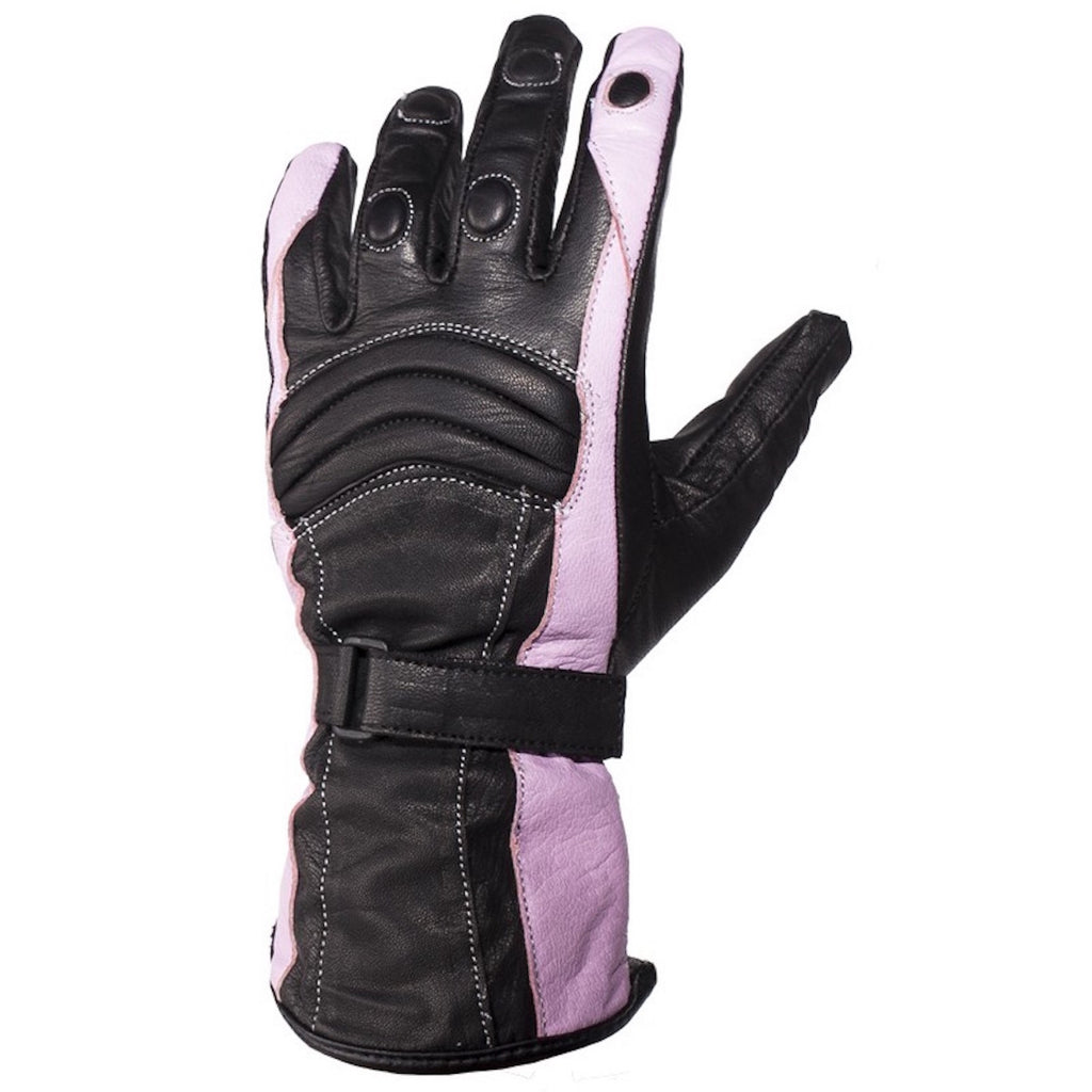 Womens Pink Full Finger Leather Motorcycle Gloves