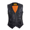 Womens Plain Black Leather Motorcycle Vest with Zippered Front