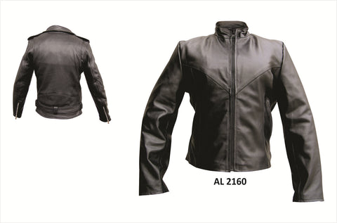 Women's Plain Black Leather Motorcycle Jacket Antique Hardware