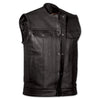 No Rival Mens Black Naked Leather Motorcycle Vest with Concealed Snaps