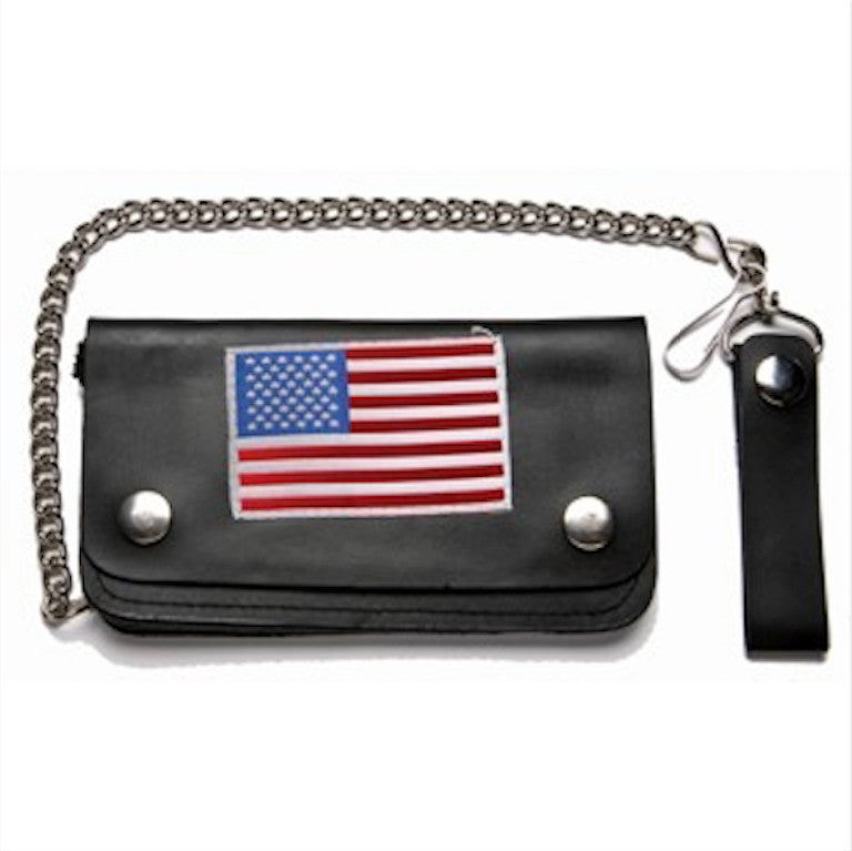 Black Leather Bifold Wallet American flag patch