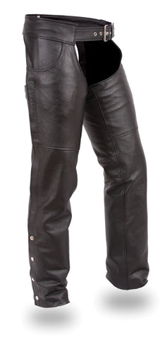 Rally Unisex Black Leather Motorcycle Chaps With Jean Style Pockets