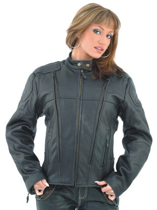 Ladies Cordura and Leather Racer Jacket with Front and Back Air Vents Gathered Sides