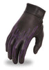Womens Premium Analine Cowhide Motorcycle Glove with Embroidered Purple Flame Design