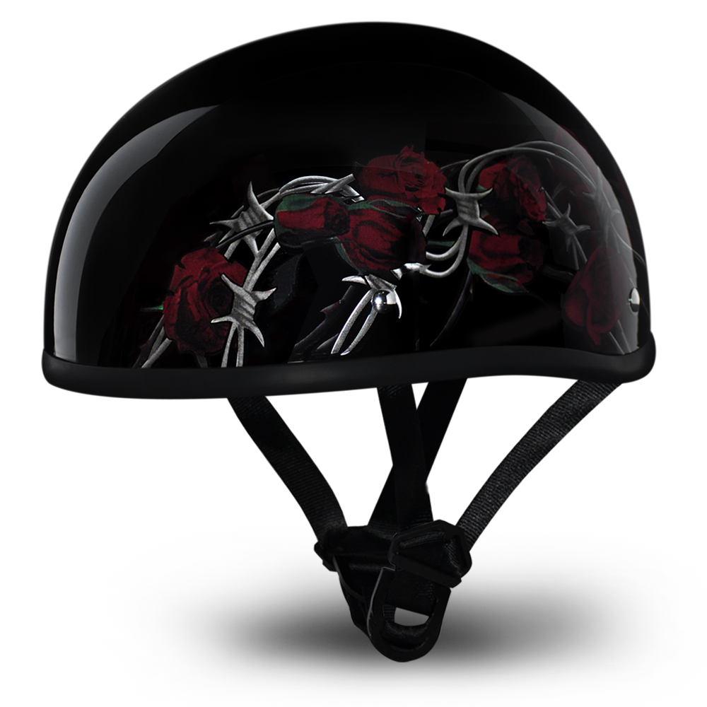 D.O.T Skull Cap Motorcycle Helmet with Barbed Roses