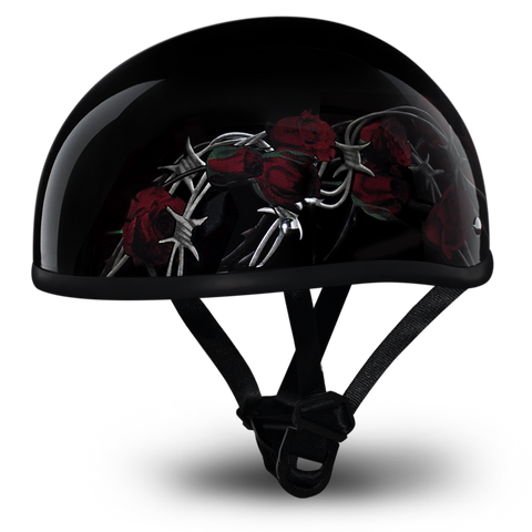 D.O.T Skull Cap Motorcycle Helmet with Barbed Roses