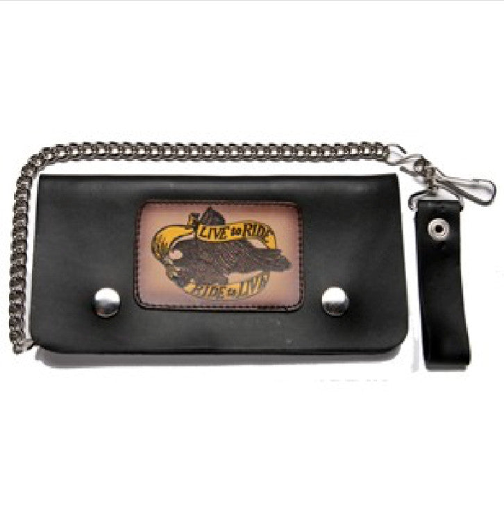 Black Leather Bifold Wallet with Live to Ride Ride to Live